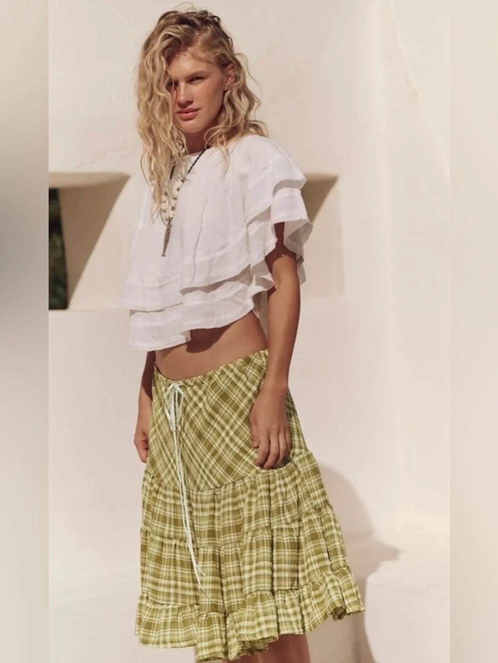 NWT Free People XS Traymore Plaid Set in Avocado 🥑 Oil Green 2 PIECE New $198 - Picture 5 of 11
